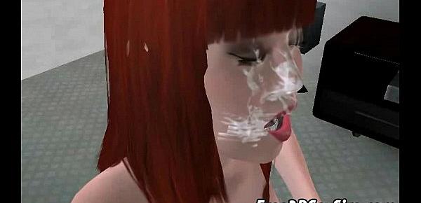  Foxy 3D redhead sucking cock and getting a facial